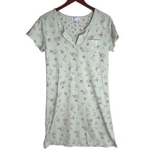 Carole Hochman Womens Floral Cotton Short Sleeve Nightgown Green Purple Sz Small